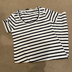 Navy and white stripe midi t shirt dress